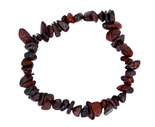 Produktbild: Taddart Minerals - Rot Braunes Splitter Armband aus dem natürlichen Edelstein Tigerauge auf elastischem Nylonfaden aufgezogen – handgefertigt