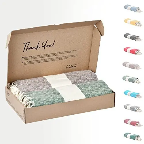 Produktbild: Tadussi ® Strandtuch Saunahandtuch Fouta 100x200 (2er Set) Ideal als Hamamtuch Strandhandtuch XXL Picknickdecke für Damen & Herren - Extra Groß - 100% Baumwolle in Olivegrün & Taupe