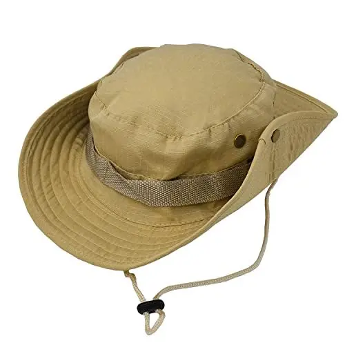 Produktbild: Taeku Buschhut, Herren Damen Mesh Bucket Boonie Hat Breite Krempe Sonnenhut mit Kinnband Fischermütze Outdoor Angelhut (Beige)