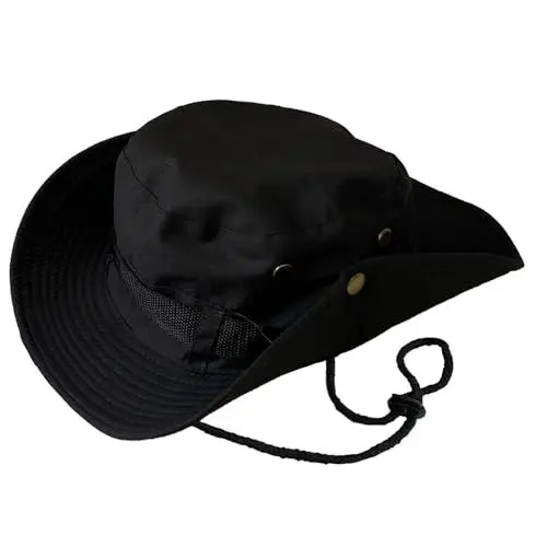 Produktbild: Taeku Buschhut, Herren Damen Mesh Bucket Boonie Hat Breite Krempe Sonnenhut mit Kinnband Fischermütze Outdoor Angelhut (Schwarz)