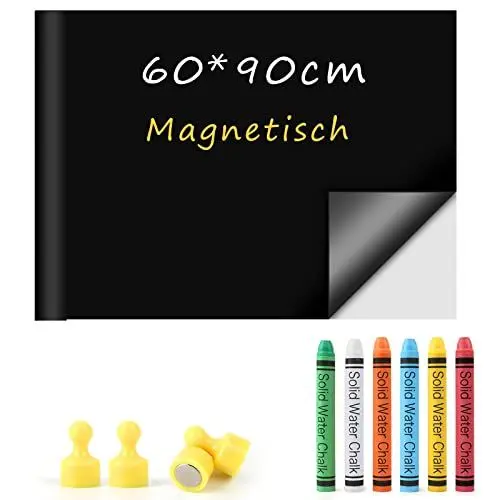 Produktbild: Tafelfolie Magnetisch Selbstklebend - 60 x 90cm, Inkl. Magnetfolie, 6 staublose Kreide, 4 Magneten