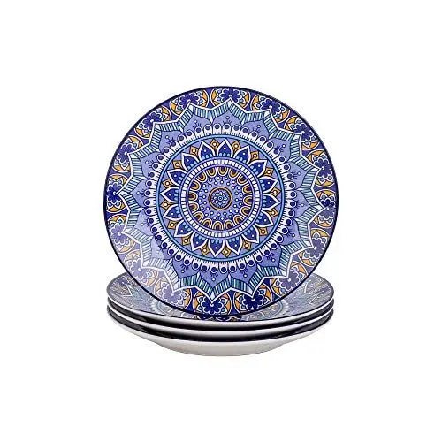 Produktbild: Tafelservice Kuchenteller, vancasso Dessertteller Porzellan, 4 teiliges Kuchenteller Set, MANDALA Serie Ø 21,2 cm Flachteller für Frühstück, böhmischer Stil
