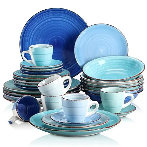 Produktbild: Tafelservice Steingut, vancasso BONITA 30-teiliges Ess Geschirrset, Kaffeeservice für 6 Personen, je 6 Speiseteller, Suppenteller, Tassen, Untertasse und Dessertteller