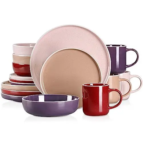 Produktbild: Tafelservice Steingut, vancasso SESAM Geschirrservice, 16 teiliges Kombiservice, mit Kuchentellern, Flachtellern, Kaffeetassen und Schalen, Scandinavian Design für 4-12 Personen