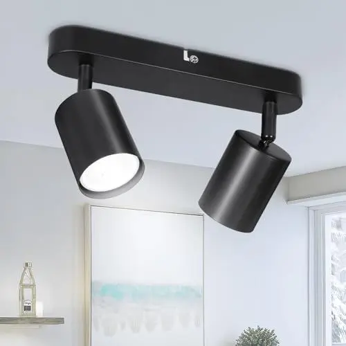Produktbild: TaFiCo Deckenstrahler LED 2 Flammig - Deckenlampe Schwarz Strahler Innen GU10 - LED Deckenleuchte Schwarz Spot - Wandstrahler Deckenspot für Wohnzimmer Schlafzimmer Küche - Ohne Leuchtmittel