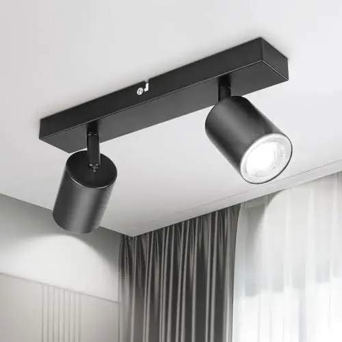 Produktbild: TaFiCo Deckenstrahler LED 2 Flammig - Deckenleuchte Schwarz GU10 - Strahler Deckenleuchte Schwenkbar und Drehbar Wandspot Innen für Küche Wohnzimmer Schlafzimmer Flur (Leuchtmittel Nicht Inklusive)