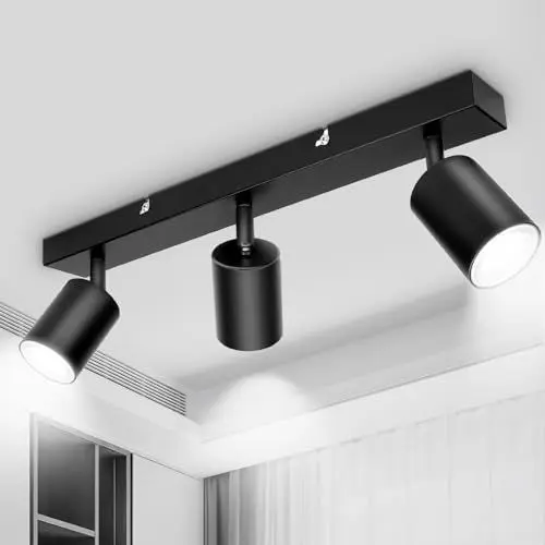Produktbild: TaFiCo Deckenstrahler LED 3 Flammig - Deckenleuchte Schwarz GU10 - Strahler Deckenleuchte Schwenkbar und Drehbar Wandspot Innen für Küche Wohnzimmer Schlafzimmer Flur (Leuchtmittel Nicht Inklusive)