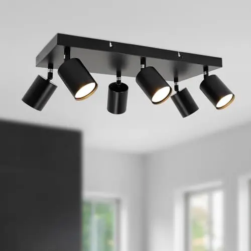 Produktbild: TaFiCo LED Deckenstrahler Schwarz, Deckenlampe GU10 6 Flammig - Schwenkbar Deckenleuchte - Ohne Leuchtmittel