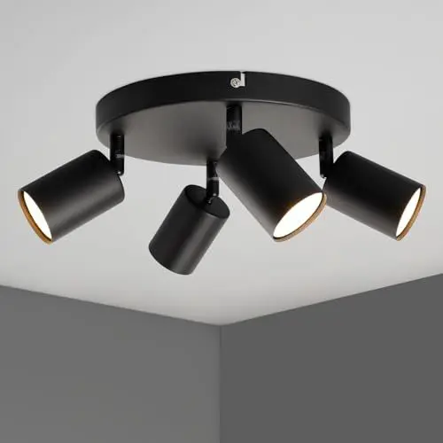 Produktbild: TaFiCo LED Deckenstrahler Schwarz Rund - Deckenlampe GU10 4 Flammig Schwenkbar Deckenleuchte - Ohne Leuchtmittel