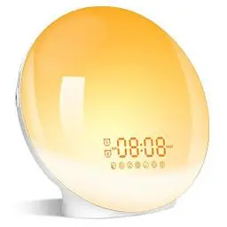 Produktbild: Tageslichtwecker Lichtwecker Wake up Light Sonnenaufgang Sonnenuntergang Simulation Wecker Radio 7 Naturgeräusche 2 Alarmen Snooze 11 Farblicht 20 Helligkeit Nachttischlampe Erwachsene (gelb)
