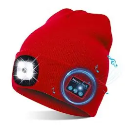 Produktbild: TAGVO USB LED Mütze Kappe Bluetooth 5.0 Mütze, Integrierter Stereolautsprecher & Mikrofon, Winter Warm Gestrickte Beleuchtung Drahtlose Bluetooth Headset Musik Hut für Laufen Wandern Herren Damen