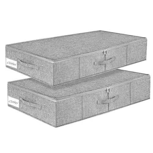 Produktbild: TAHAVICE 2 Stück Unterbett Aufbewahrungsbox, Unterbettkommode mit Deckel, Unterbett Aufbewahrung mit Reißverschluss und Griff, Bettkasten Aufbewahrung für Kissen Kleidung Decken Bettdecken, Grau