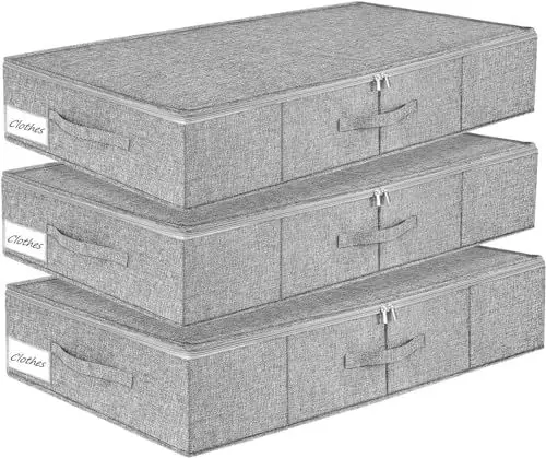 Produktbild: TAHAVICE 3 Stück Unterbett Aufbewahrungsbox, Unterbettkommode mit Deckel, Unterbett Aufbewahrung mit Reißverschluss und Griff, Bettkasten Aufbewahrung für Kissen Kleidung Decken Bettdecken, Grau