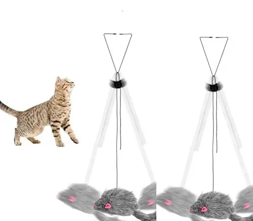 Produktbild: Taicols 2 x Katzenspielzeug, interaktives Spielzeug zum Aufhängen für Katzen, Teaser für Katzen mit Saugnapf, Maus, Katzen-Spielzeug, interaktives Spielzeug für Katzen mit Seil und Maus aus Plüsch
