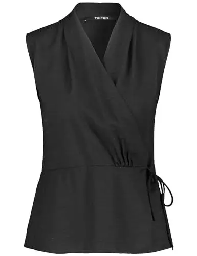 Produktbild: Taifun Damen Ärmellose Wickelbluse ärmellos unifarben Schwarz 38