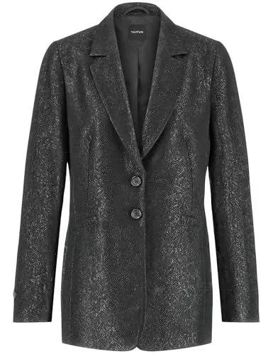 Produktbild: Taifun Damen Blazer aus glanzvollem Jacquard Langarm, geknöpfte Armschlitze unifarben Schwarz 40