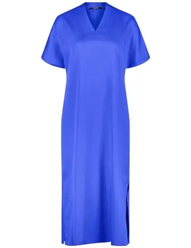 Produktbild: Taifun Damen Fließendes Midikleid mit V-Ausschnitt Kurzarm, überschnittene Schultern unifarben wadenlang Blue Lagoon 42