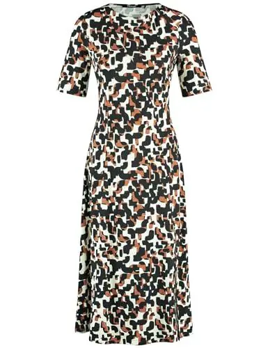 Produktbild: Taifun Damen Kleid Gewirke halber Arm Gemustert wadenlang Light Creme Gemustert 34