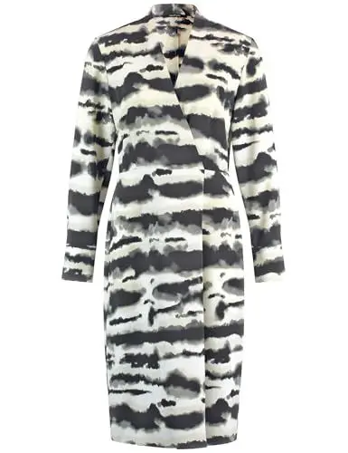 Produktbild: Taifun Damen Kniebedeckendes Wickelkleid Langarm, Ärmelbündchen Gemustert kniebedeckend Champagne Gemustert 48