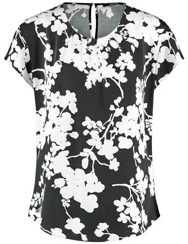 Produktbild: Taifun Damen Kurzarmbluse mit Floralprint Kurzarm Gemustert Schwarz Gemustert 42