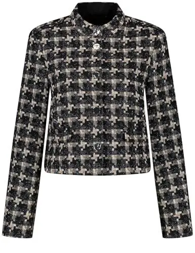 Produktbild: Taifun Damen Kurzblazer mit Schulterriegeln Langarm Gemustert, kariert Schwarz Gemustert 38