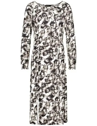 Produktbild: Taifun Damen Shirtkleid mit seitlichem Raff-Detail Langarm Gemustert kniebedeckend, wadenlang Offwhite Gemustert 46