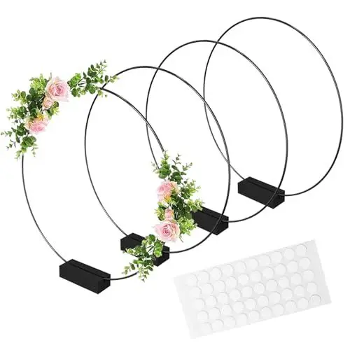 Produktbild: TAIHOBO Metallringe zum Basteln 30cm, 4 Stück Makramee Metallring mit Holzsockeln, Drahtringe zum Basteln Traumfänger Bastelset, Dekoring Ringe für Hochzeitskranz, Wandbehang und Trockenblumen Kranz