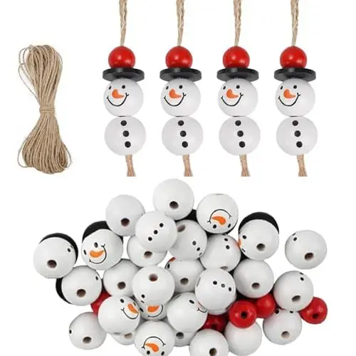 Produktbild: TAIKOUL 121pcs Weihnachtsholzperlen mit Gesicht 20mm Holzperlen-Set Schneemann Zum Weihnachtsbaumschmuck Bastelset Weihnachten DIY Bastelset Weihnachten