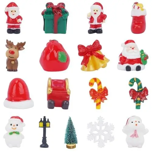 Produktbild: TAIKOUL 34pcs Weihnachten Miniatur Ornamente Mini Weihnachten kleine Figuren Mini Weihnachtsdeko Harz für Craft Making DIY Scrapbook Zubehör Weihnachtsschmuck zum Bastel Weihnachten Neujahr