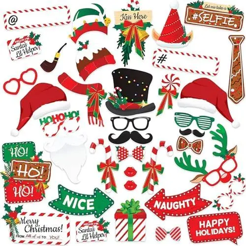 Produktbild: TAIKOUL 38Stück Weihnachten deko fotobox Requisiten Weihnachtsfeier Fotorequisiten Weihnachten Foto Requisiten für Weihnachten Party deko Party Gadgets DIY Fotoaccessoires