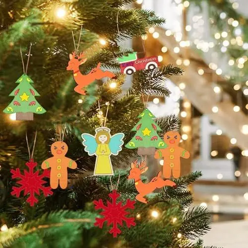 Produktbild: TAIKOUL 60PCS Holzanhänger Weihnachten zum Bemalen, Basteln Bastelset, Baumschmuck Ornamenten Weihnachtsdeko Holz