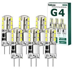 Produktbild: Tailcas G4 LED 1.5W Lampen, Kaltweiß LED Leuchtmittel Birnen, Ersetzt 20W Halogenlampe, 6000K Kaltweiss G4 Stiftsockel, 180 LM AC/DC 12V Glühbirne, Nicht Dimmable Energiesparlampe, 6 Stück