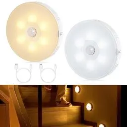 Produktbild: Tailcas Nachtlicht mit Bewegungsmelder, 2 Stück LED Nachtlicht Dimmbar USB Wiederaufladbar, 1000mAh, Warmweiß/Kaltweiß, Nachtlampe Schranklicht für Treppe, Kinderzimmer, Flur, Küche, Schlafzimmer