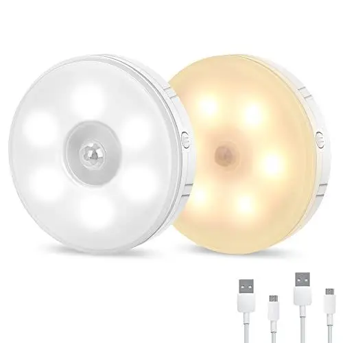 Produktbild: Tailcas Nachtlicht mit Bewegungsmelder, 4 Modi led Bewegungslicht mit Batterie, USB Wiederaufladbar, Schrankbeleuchtung Treppenbeleuchtung, für Kinderzimmer Schlafzimmer Küche Flur Treppen, 2 Stück