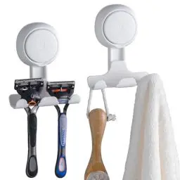 Produktbild: TAILI Dusche Rasierklingenhalter Saugnapf Haken 2 Pack Vakuum Saug Rasierklingenaufhänger für Dusche Wand Saug Tür Haken für Bad Handtuch Schwamm Rasierer Halterung für Badezimmer Abnehmbar
