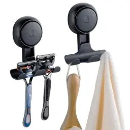 Produktbild: TAILI Dusche Rasiermesser Halter Saugnapf Haken 2 Pack Vakuum Saug Rasiermesser Aufhänger für Dusche Wand, Abnehmbar Saug Tür Haken für Badezimmer Handtuch Schwamm Rasierer Halterung für Bad