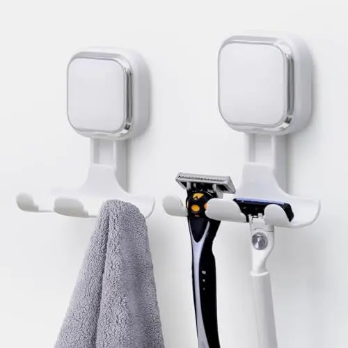Produktbild: TAILI Saugnapf Rasierklingenhalter für Dusche 2 Pack Vakuum Saug Rasierhaken für Badezimmer, Handtuch, Rasierapparat Aufhänger für Dusche Wand Abnehmbar Wasserdicht Quadratisch Geformt, Weiß