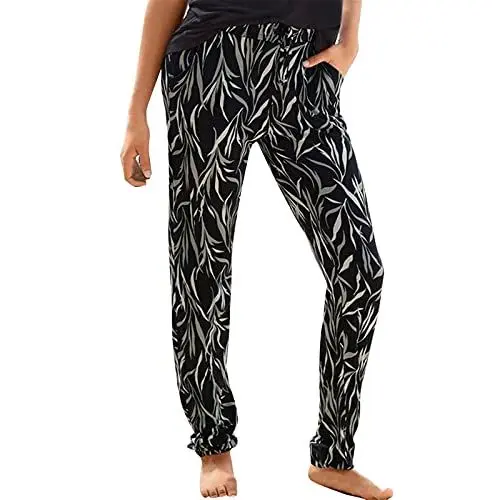 Produktbild: Taille hohe Hosen Boho Beach Hosen Lange Frauen Druckhose Hosen Hose Damen Stretch 7/8 (Black, S)