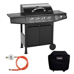 Produktbild: TAINO BASIC BBQ Gasgrill Grillwagen Edelstahl-Brenner + Seitenkocher Grill (Gasgrill BASIC 4+1 Set)