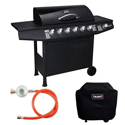 Produktbild: TAINO BASIC BBQ Gasgrill Grillwagen Edelstahl-Brenner + Seitenkocher Grill (Gasgrill BASIC 6+1 Set)