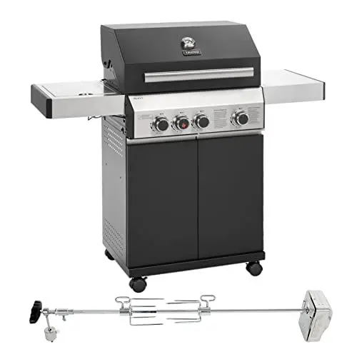 Produktbild: TAINO BLACK 3+1- Set mit Drehspieß Gasgrill 3 Brenner mit Seitenkocher und Keramik Sear-Burner Seitenbrenner Matt Schwarz