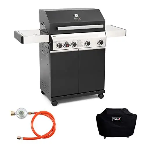 Produktbild: TAINO BLACK Gasgrill-Set mit Abdeckhaube und Gasdruckminderer (BLACK 4+1 Set)