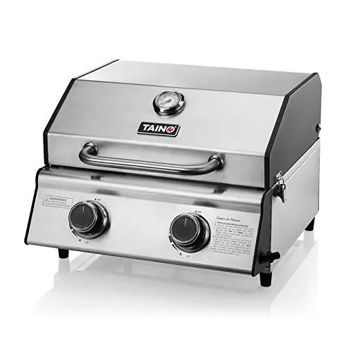 Produktbild: TAINO PLATINUM COMPACT Tischgrill 2 Brenner Gasgrill Edelstahl Kompakt Camping BBQ