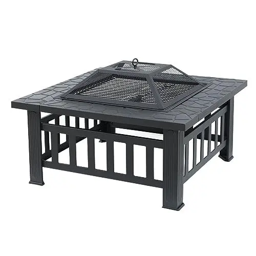 Produktbild: TAINO Feuerschale Eckig mit Grillfunktion Feuerschutz Garten Outdoor Stahl Schwarz