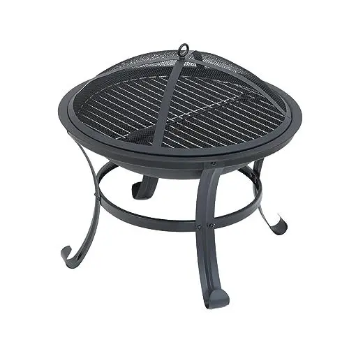Produktbild: TAINO Feuerschale Rund mit Grillrost Funkenschutz Garten Outdoor Stahl Schwarz