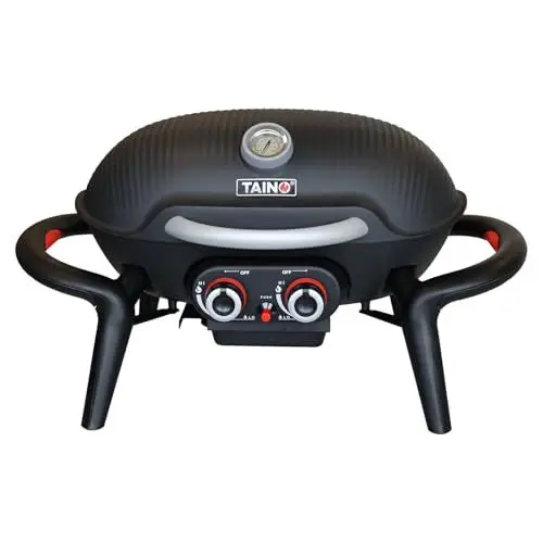 Produktbild: TAINO KENAI Gasgrill klein Tischgrill Balkongrill Gas Outdoorküche Thermometer Aluguss Schwarz