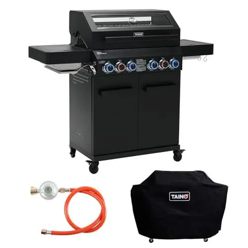 Produktbild: TAINO PLATINUM YAMARA DARK 4+2 Gasgrill Set Stahl 4 Brenner Keramik Sear-Burner Keramik Backburner Piezo-Zündung Abdeckhaube