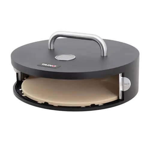 Produktbild: TAINO Pizzabox Pizzaaufsatz Pizzastein mit Deckel Tür rund Grill Zubehör für Gasgrill Schwarz