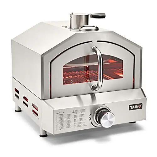 Produktbild: TAINO Pizzaofen Pizzastein Grillofen Backofen Pizzabackofen Edelstahl Pizzastein Pizzaheber (Django - 43 x 56 x 49 cm)