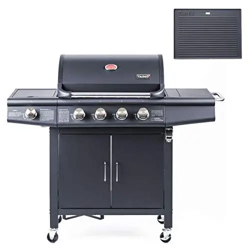 Produktbild: TAINO RED 4+1 Gasgrill Grillwagen BBQ Edelstahl-Brenner Gas-Grill Set Grillplatte schwarz für Garten